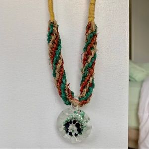 Handmade Hemp and Blown Glass Statement Necklace